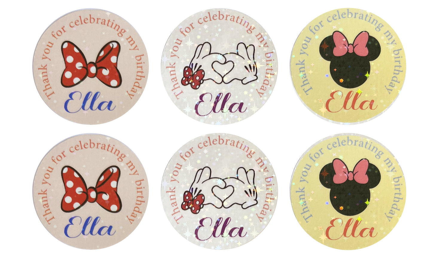 Mini mouse birthday thank you labels