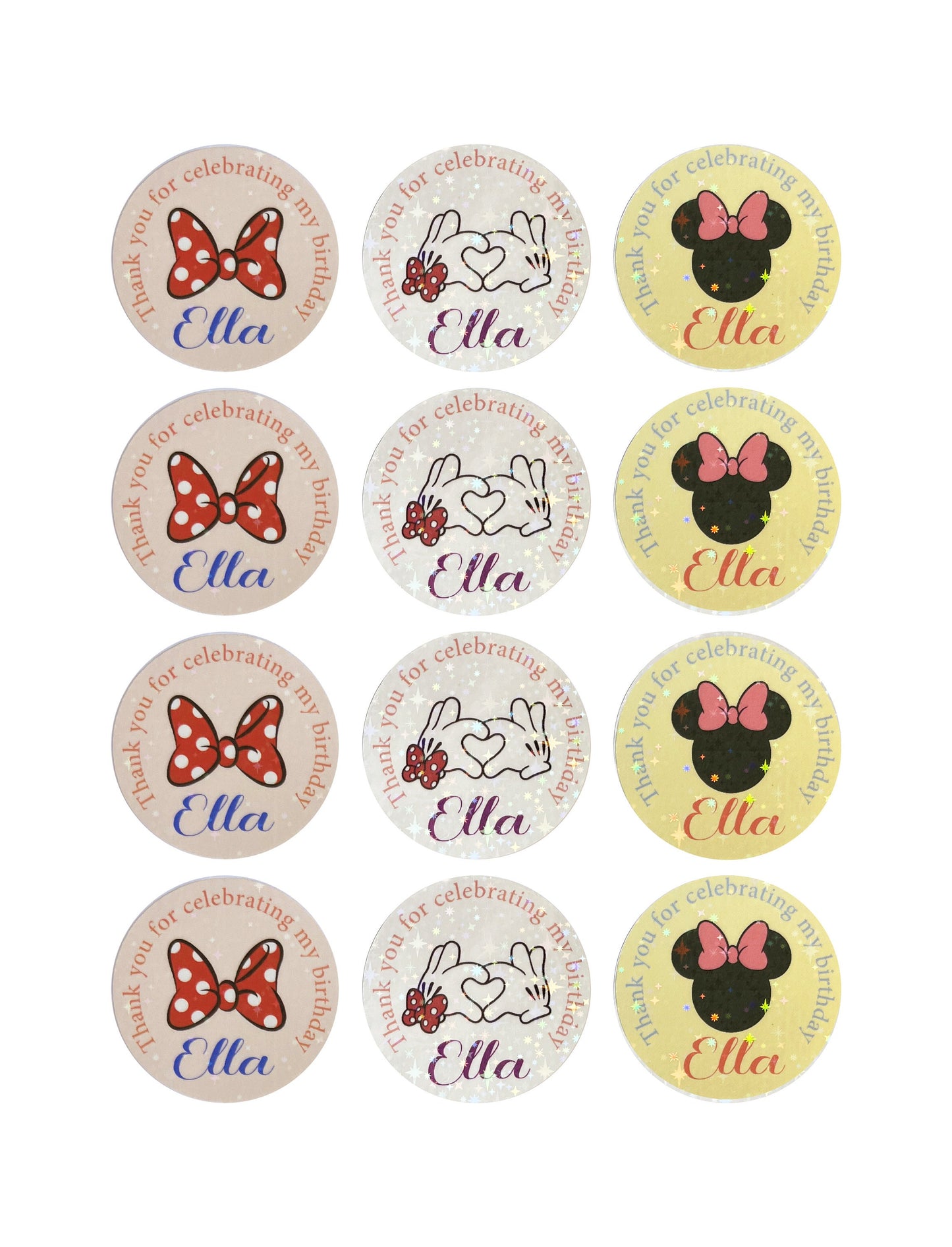 Mini mouse birthday thank you labels
