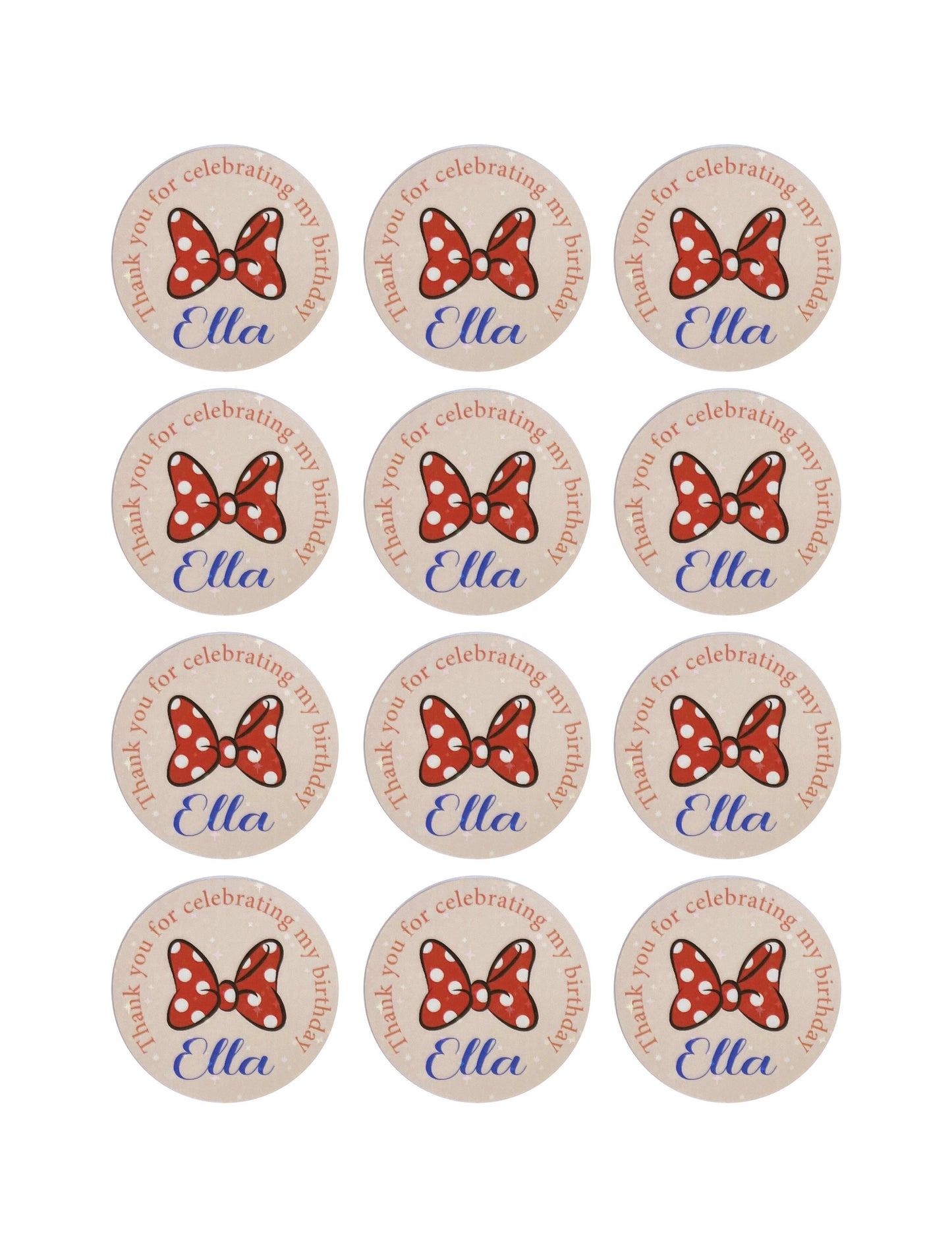 Mini mouse birthday thank you labels