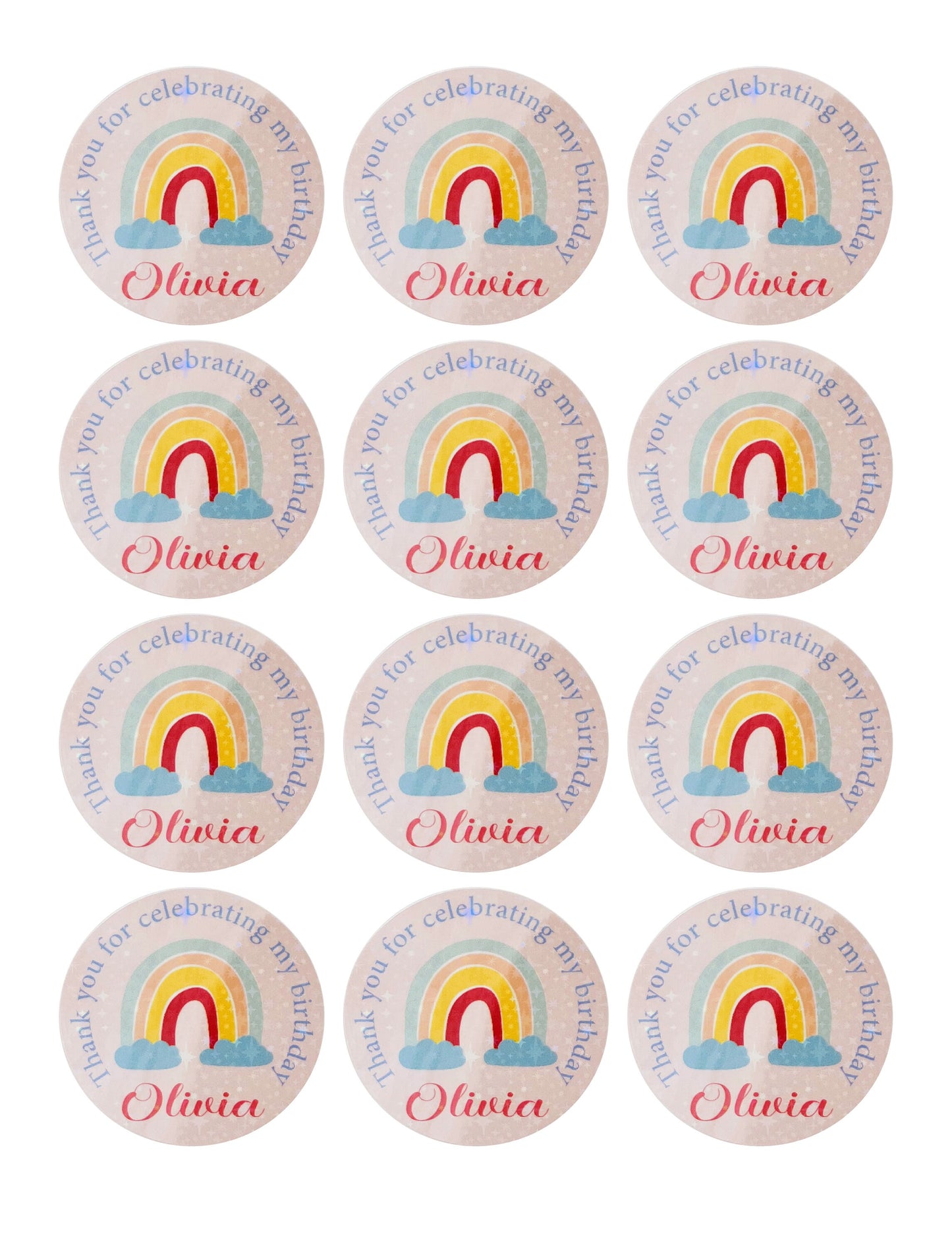 Unicorn birthday party thank you stickers