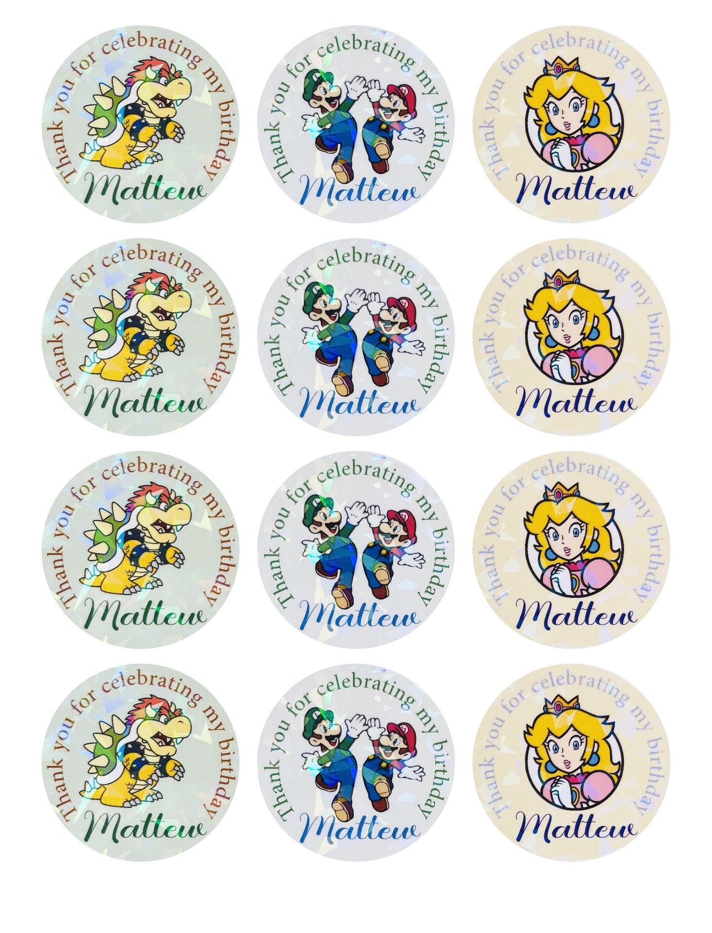 Super Mario birthday thank you stickers
