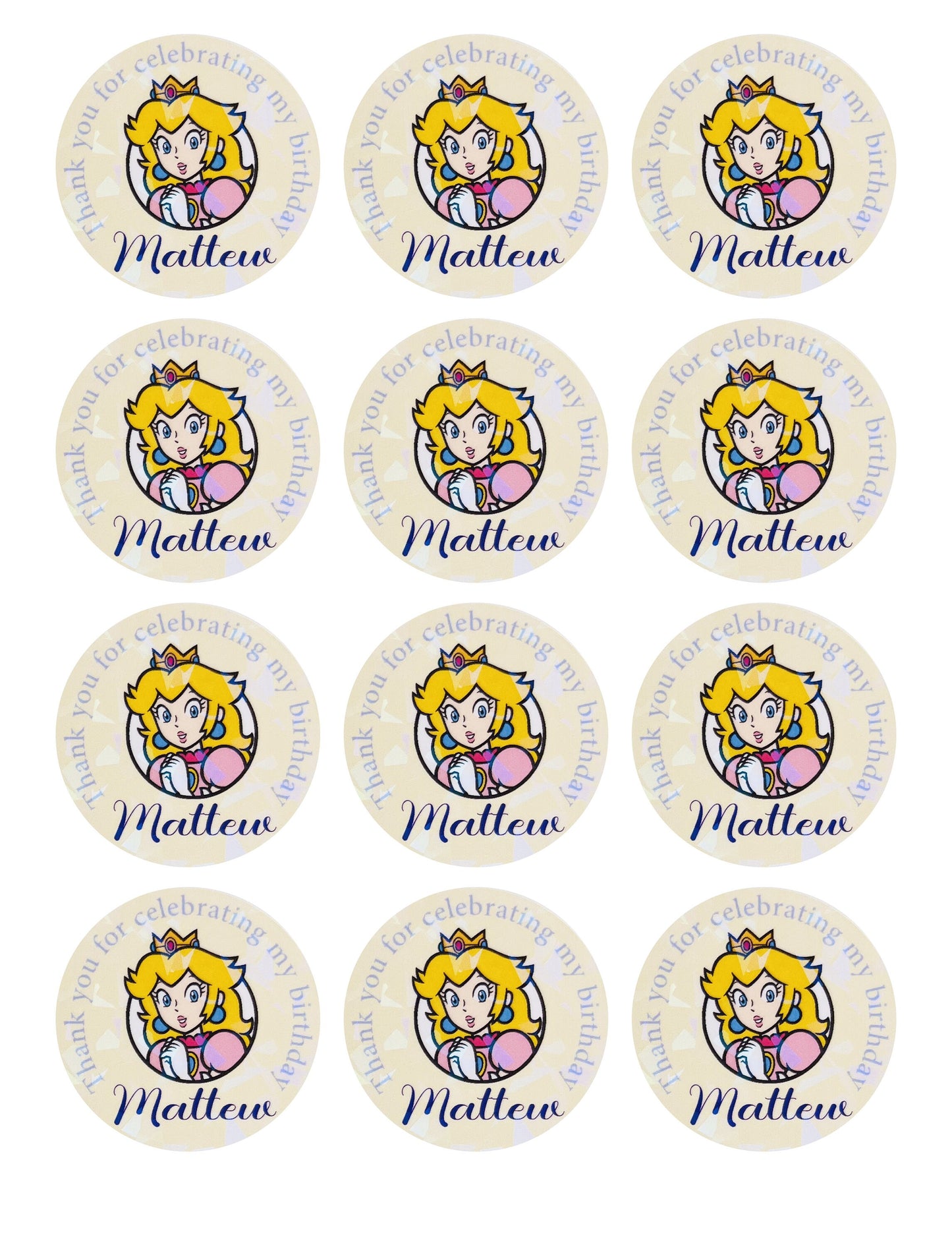 Super Mario birthday thank you stickers
