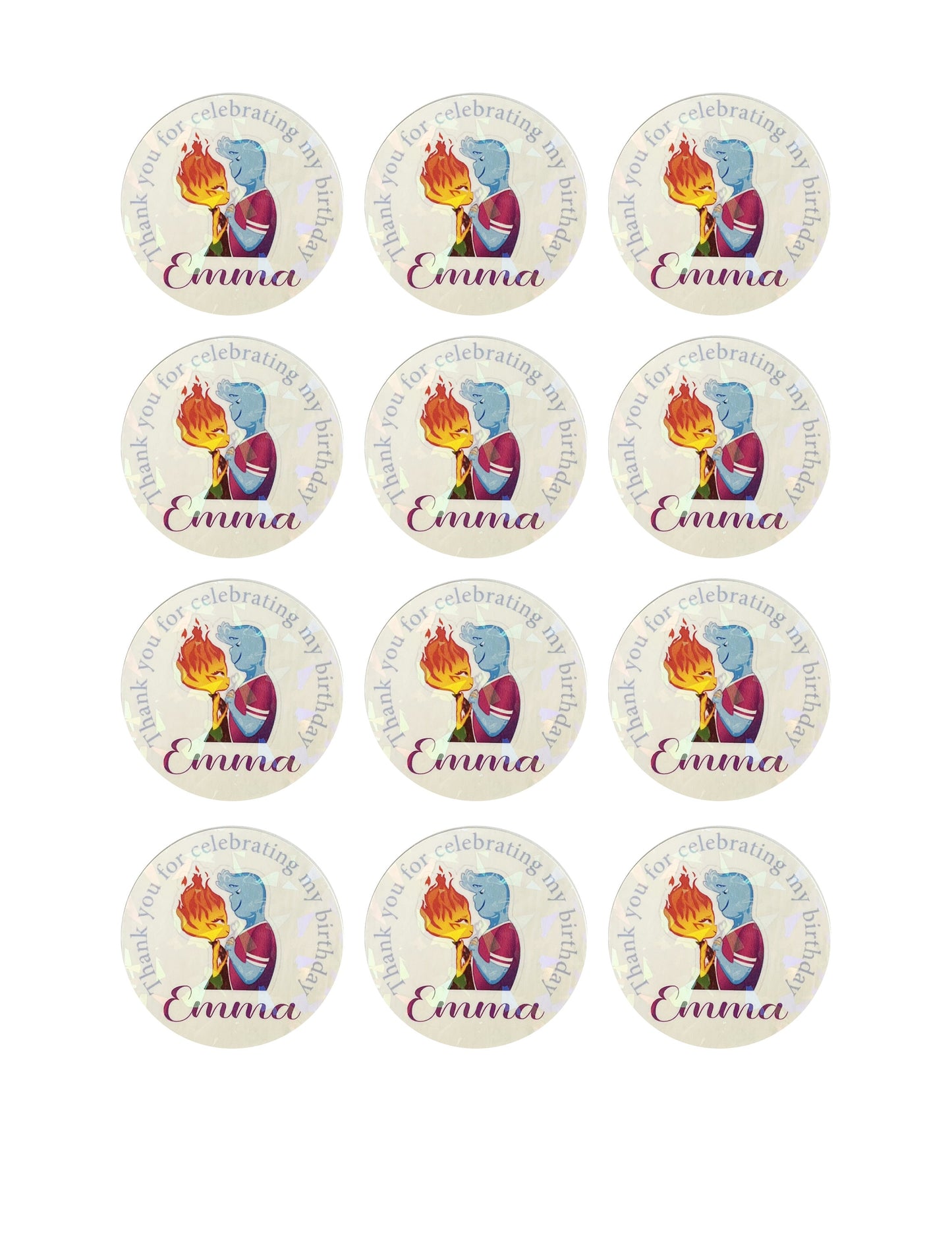 Elemental custom birthday thank you name labels