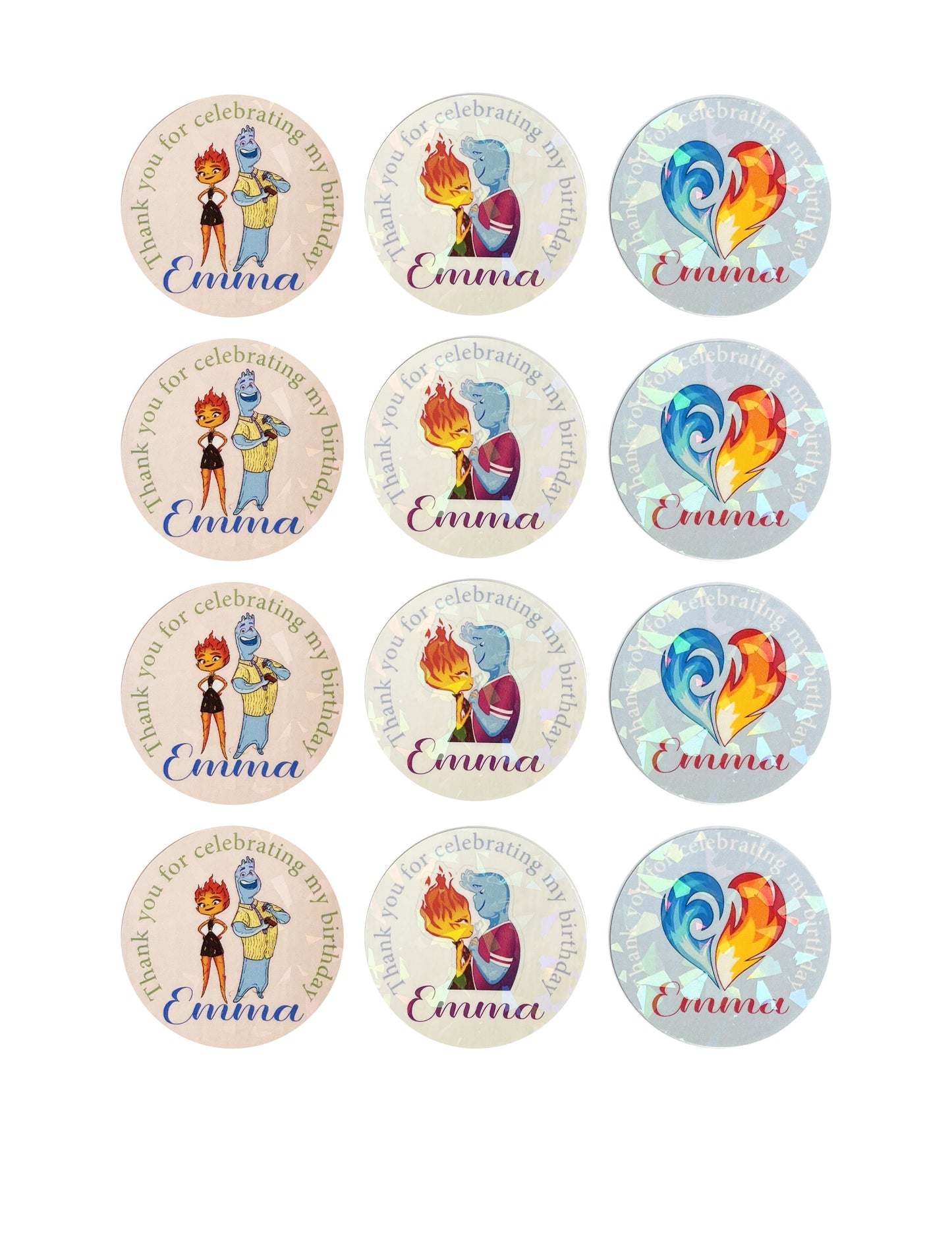 Elemental custom birthday thank you name labels