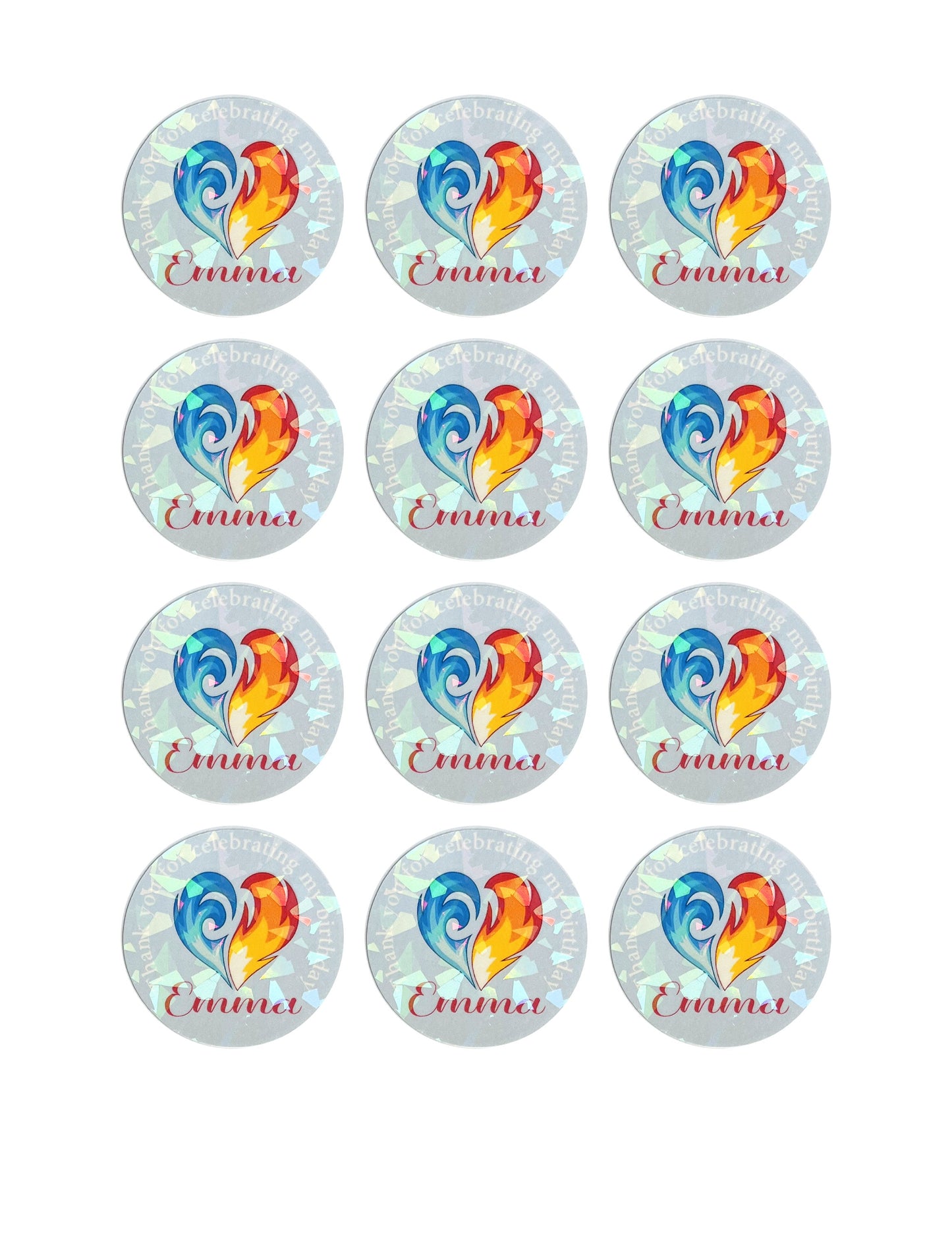 Elemental custom birthday thank you name labels