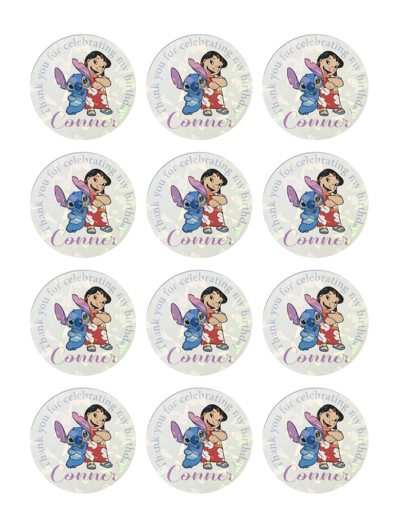 Lilo and stitch birthday thank you labels