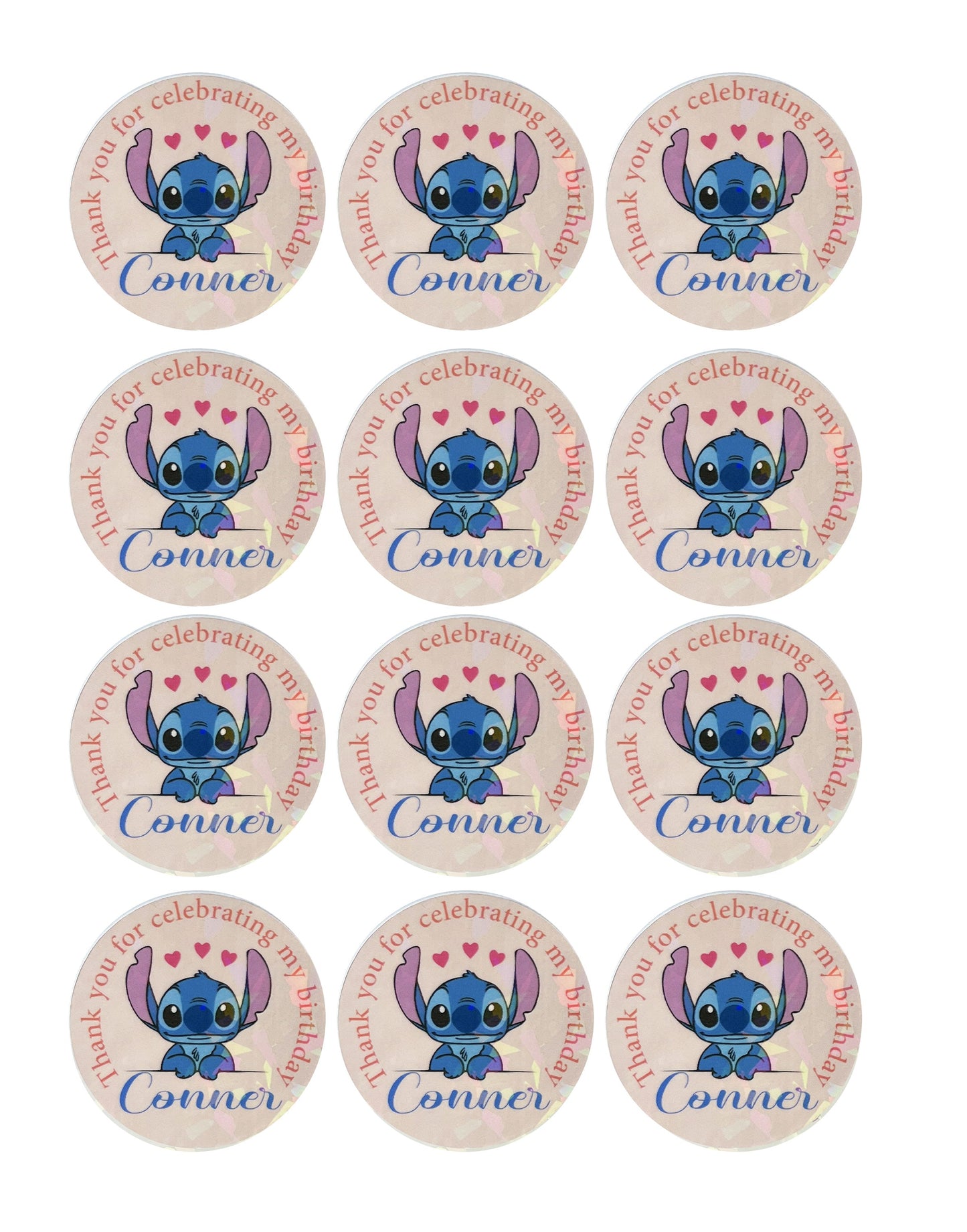 Lilo and stitch birthday thank you labels