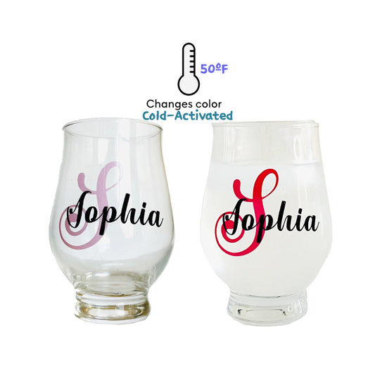Color changing Custom name drinking glass, Personalized Initial  whiskey glass