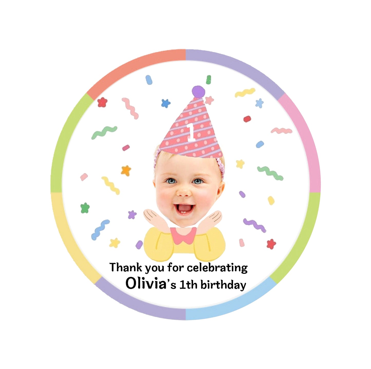 Birthday face photo labels, Custom birthday face labels