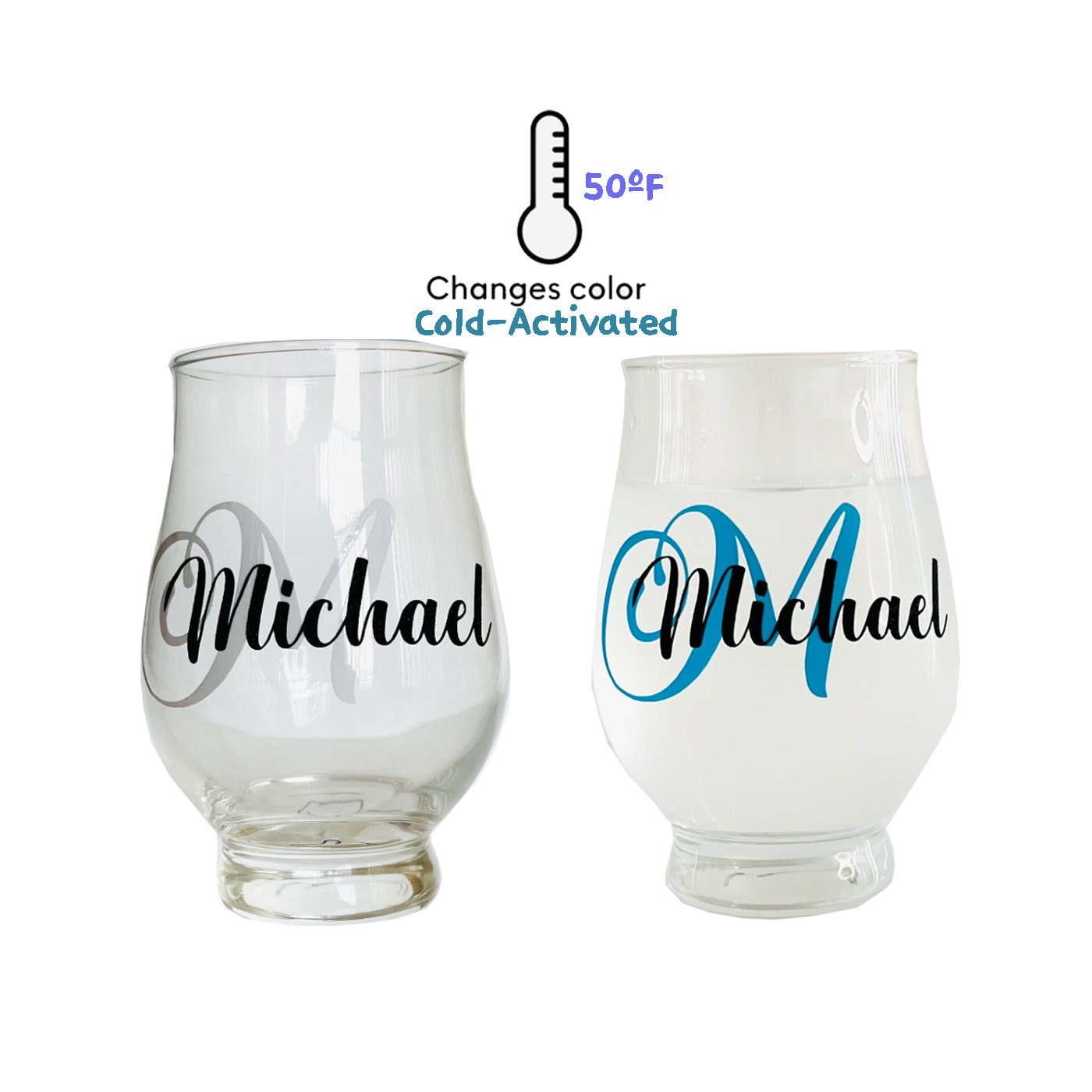 Color changing Custom name drinking glass, Personalized Initial  whiskey glass