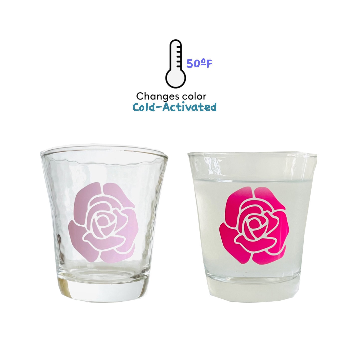 Color changed rose drinking glasses. Red rose drinking glass